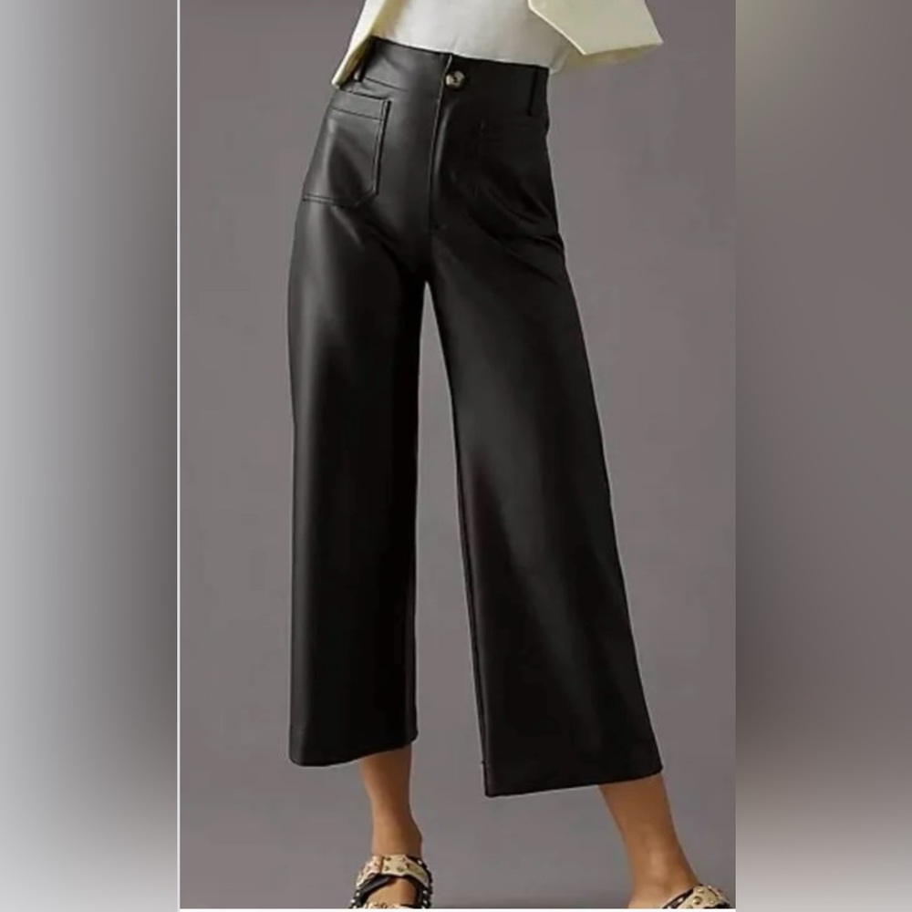 Maeve Colette cropped wide leg faux-leather pants